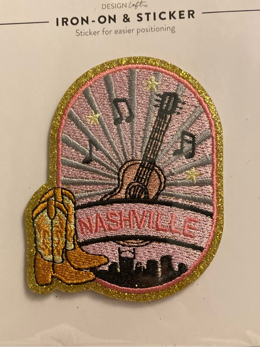 Nashville Pink Guitar Iron-On Patch